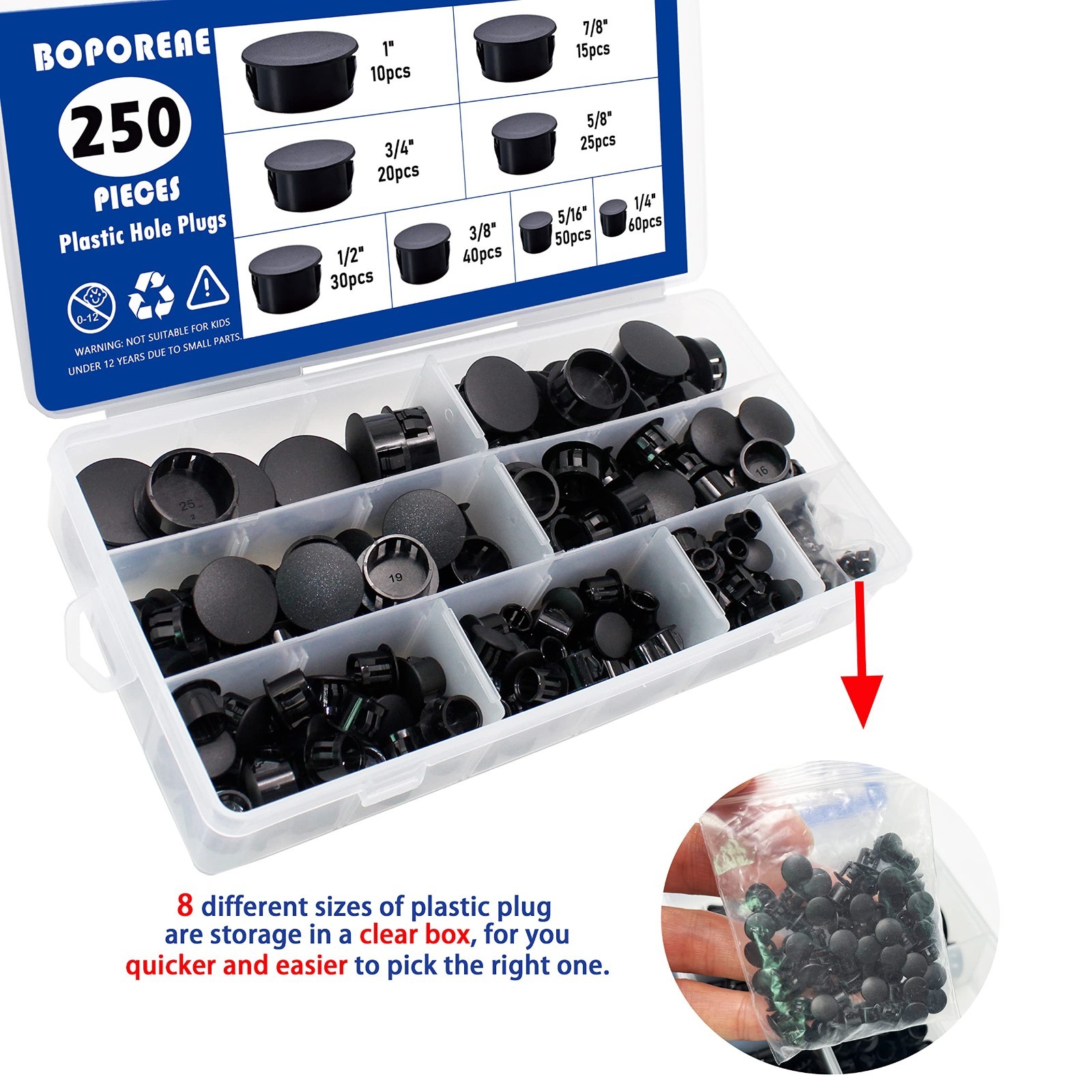 250 PCS Nylon Plastic Hole Plugs – 8 Sizes Round Screw Covers for Furniture & Ca