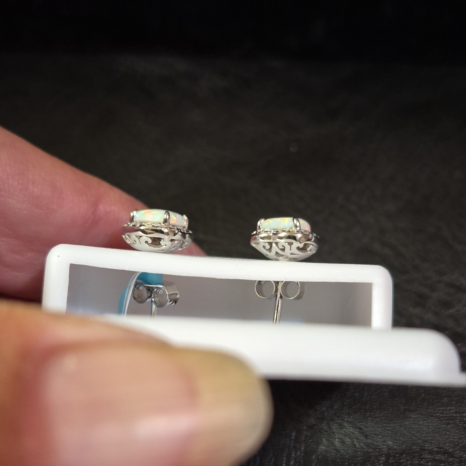 925 Sterling Silver Heart White Opal Stud Earrings 1.82 CTW 6mm Size. Push Backs