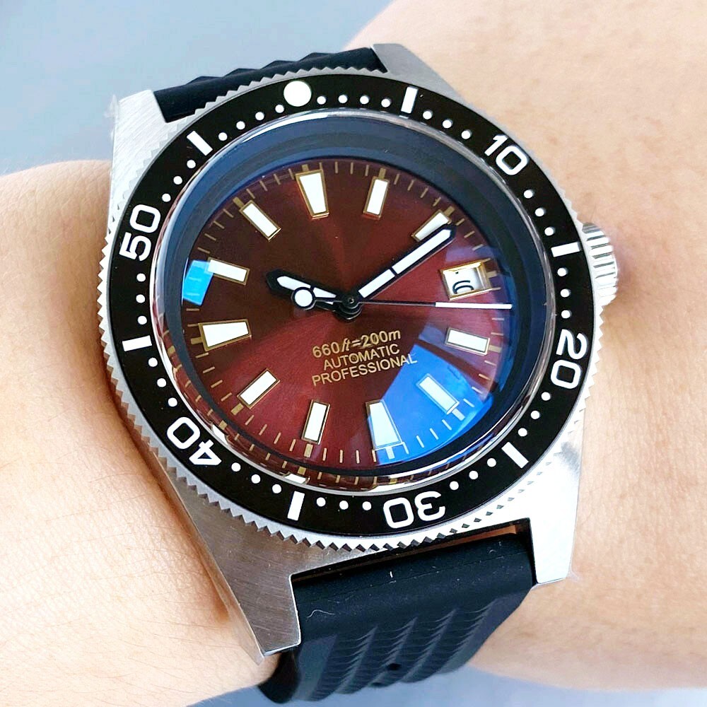 300m Waterproof 62MAS NH35 Automatic Men Watch Diving Bubble Sapphire Date 41mm