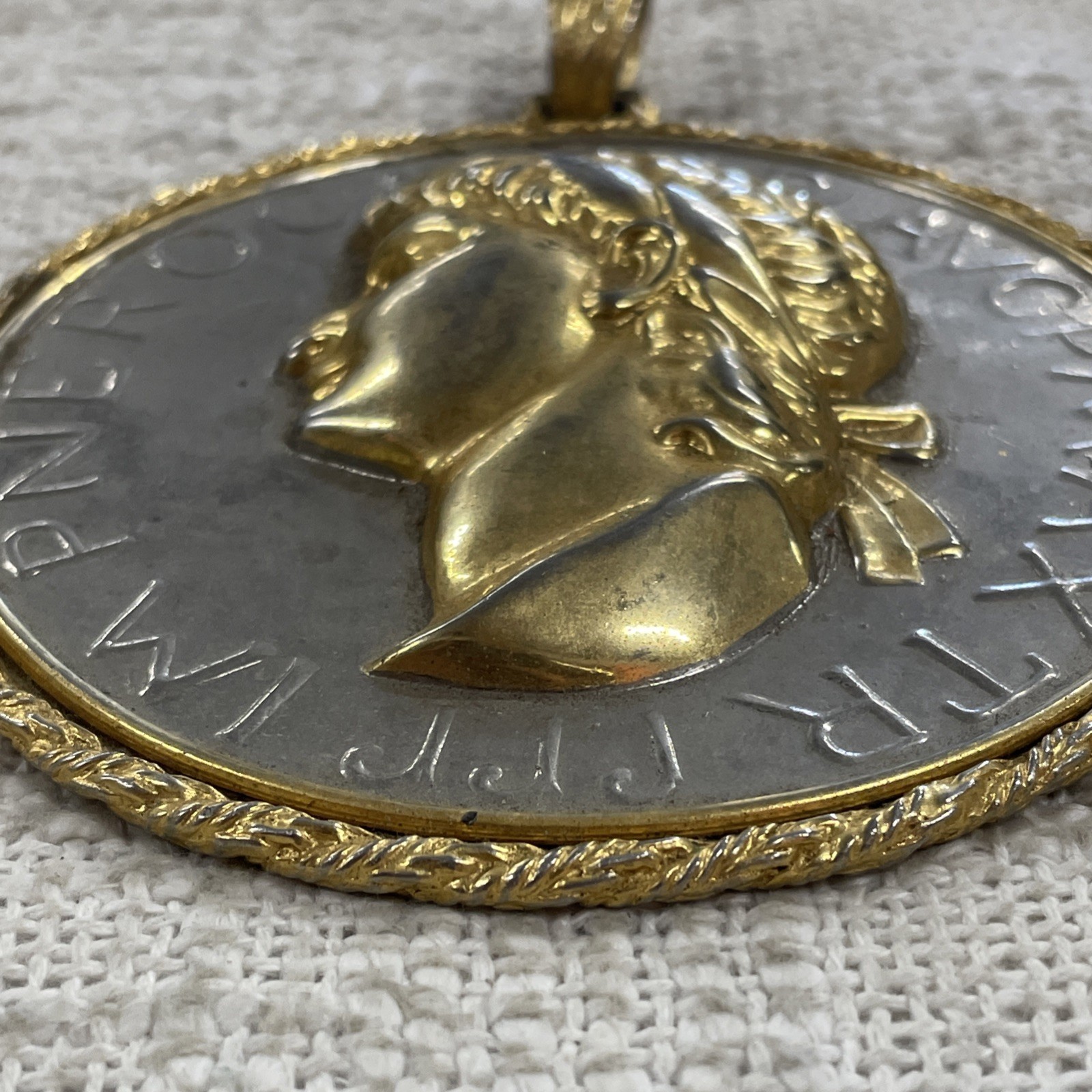 Gold & Silver Toned Large Roman Emperor Nero Aureus Coin Replica Pendant