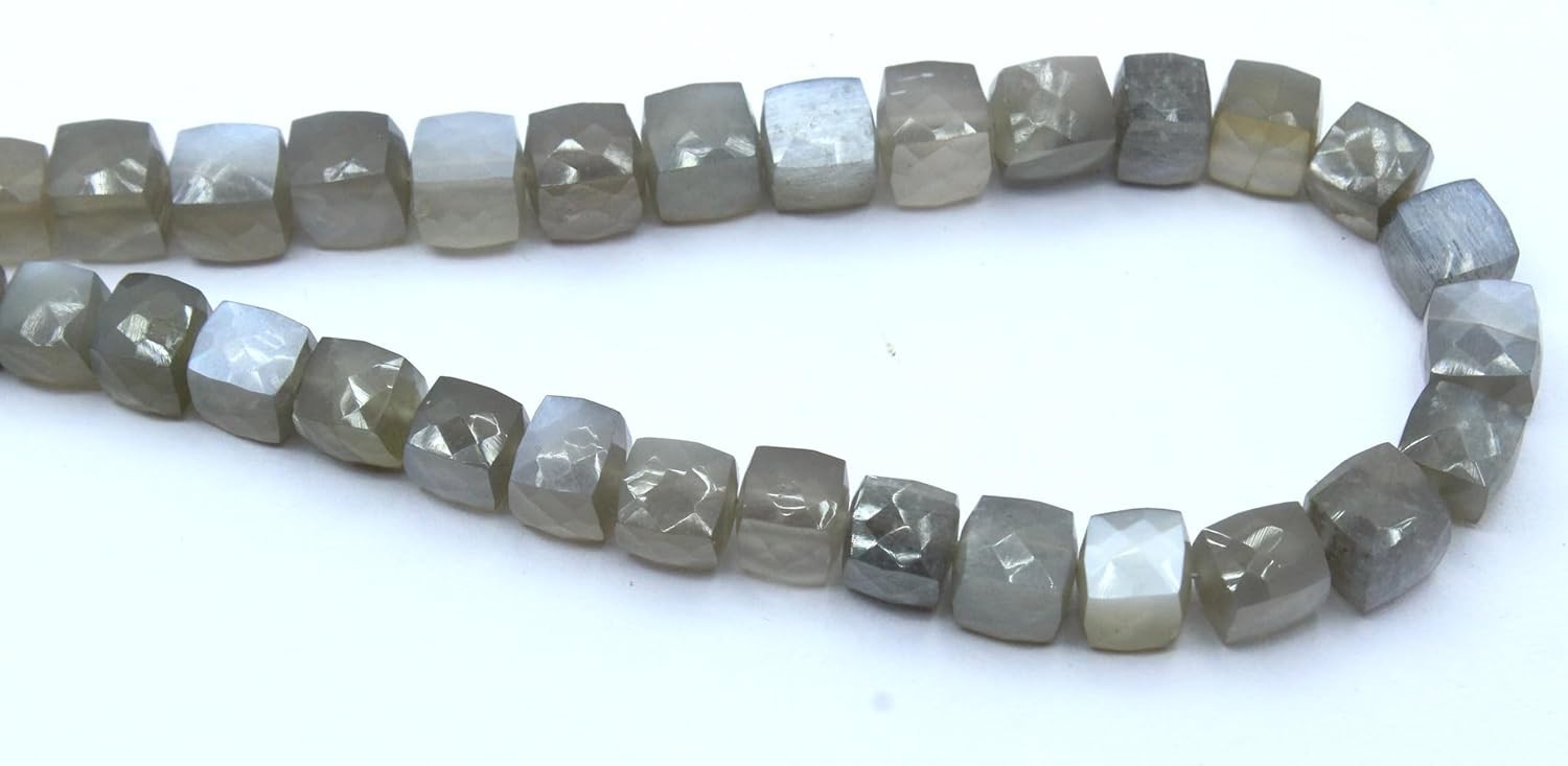 Natural 27 Pieces Faceted Grey Moonstone Cube Beads 6-7 mm Approx.