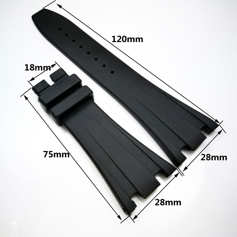 28mm / 18mm Black Rubber Strap Band for AP Royal Oak Offshore 42mm Model