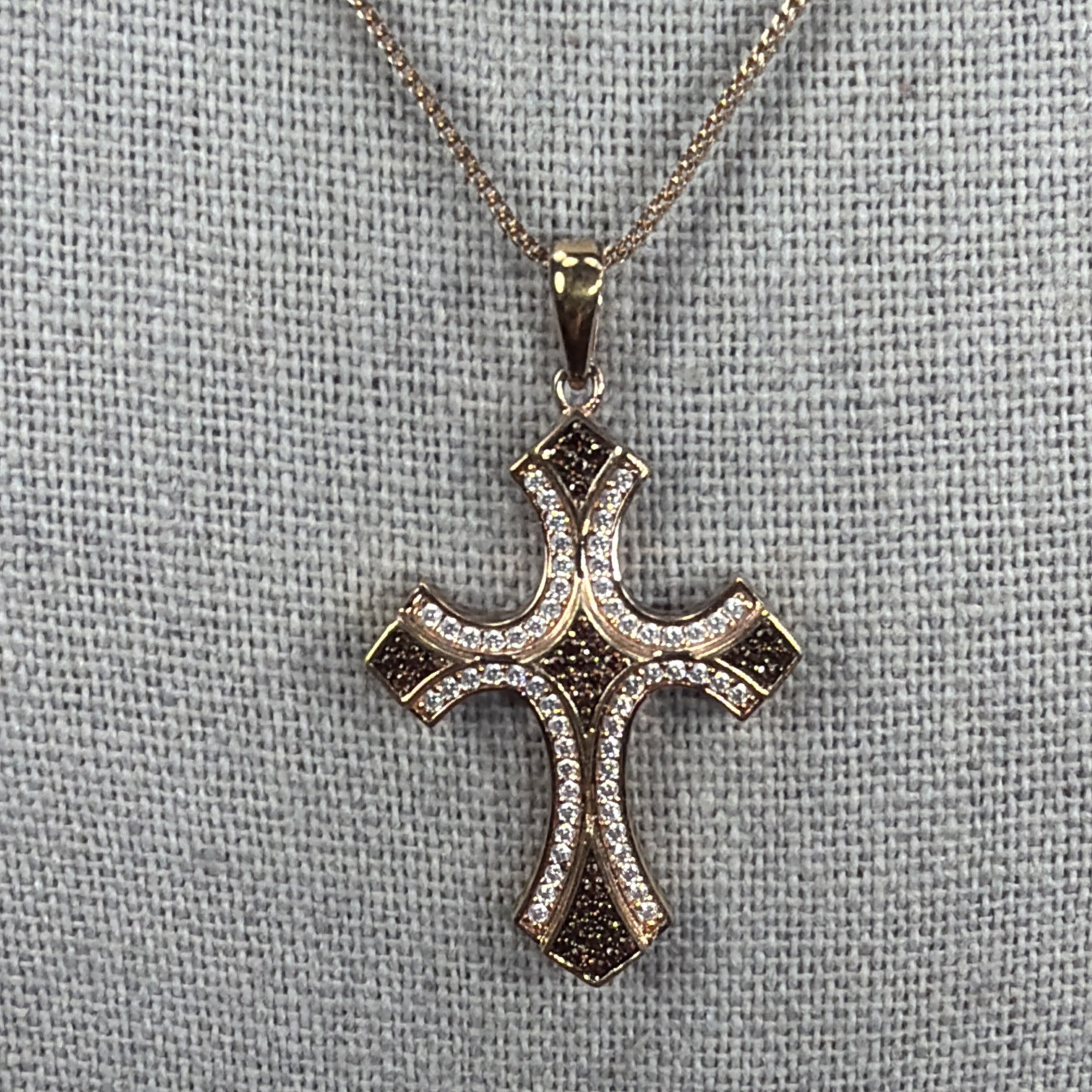 BBJ Sterling Silver Cross & Chain Rose gold CZ 925 BBJ Bangkok Ratnaraj Jewelers
