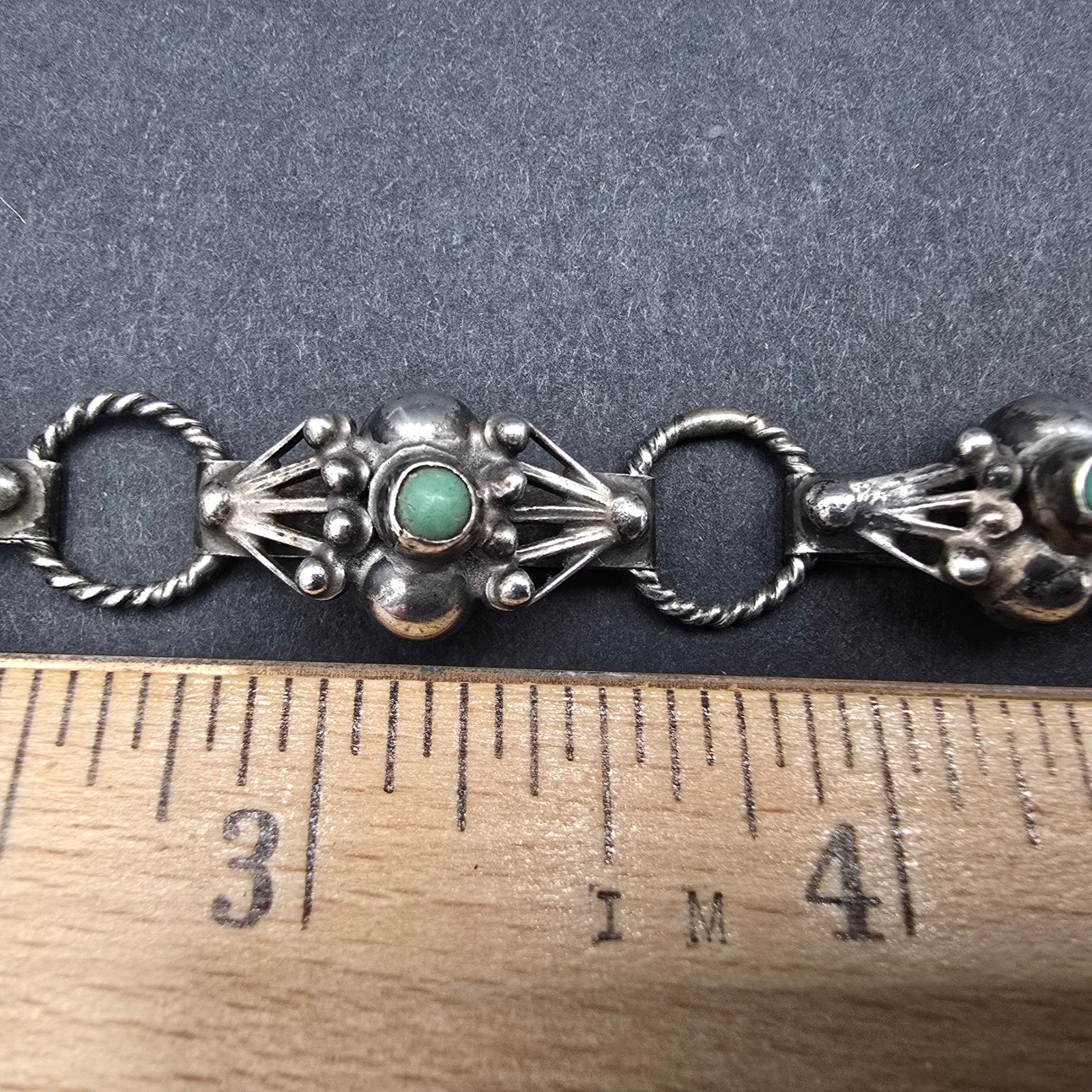 Vintage Mexican Sterling Silver 925 Turquoise Link Bracelet Mexico 7.25in