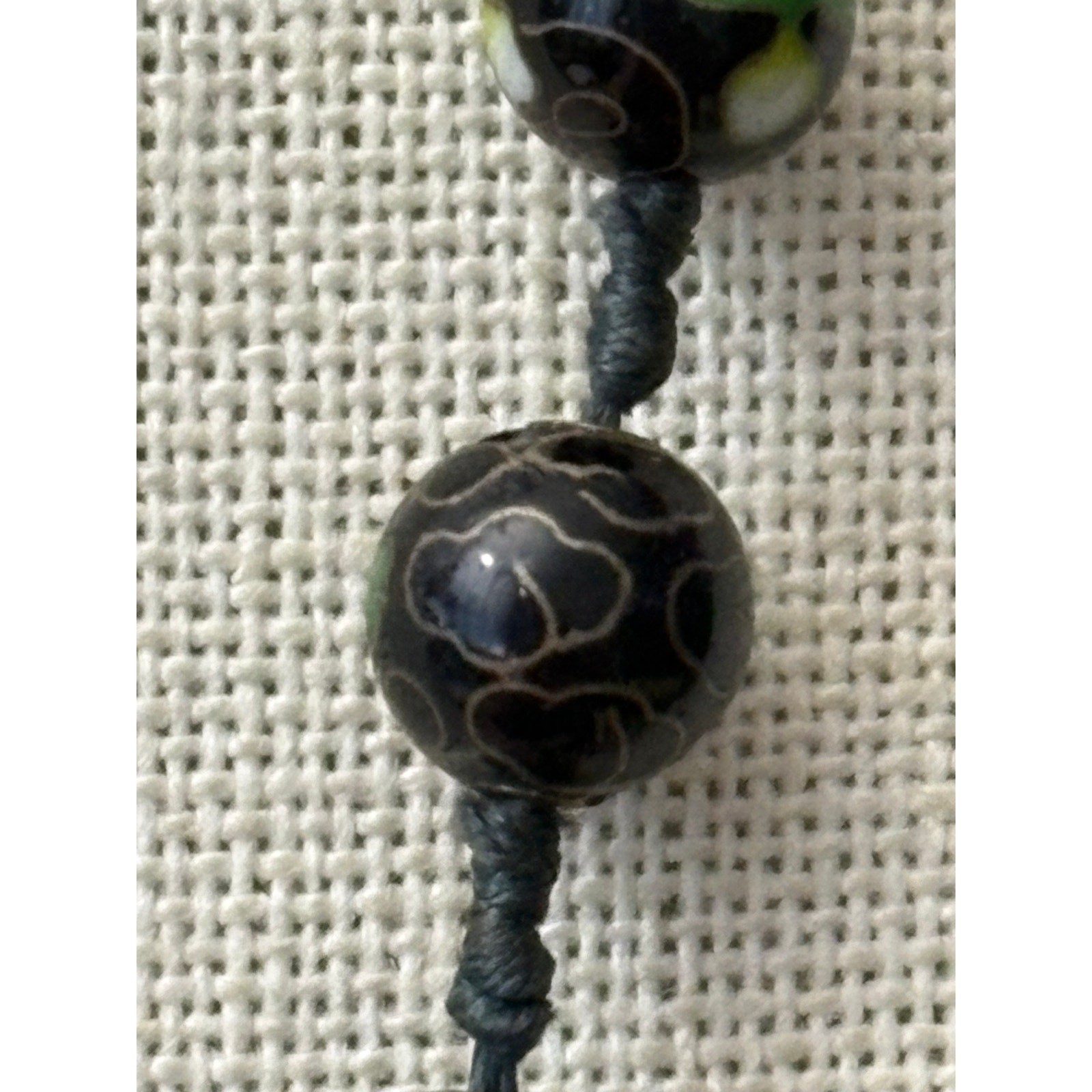 Vintage Chinese Cloisonne Bead Necklace 30in Double Knotted Silk 8mm