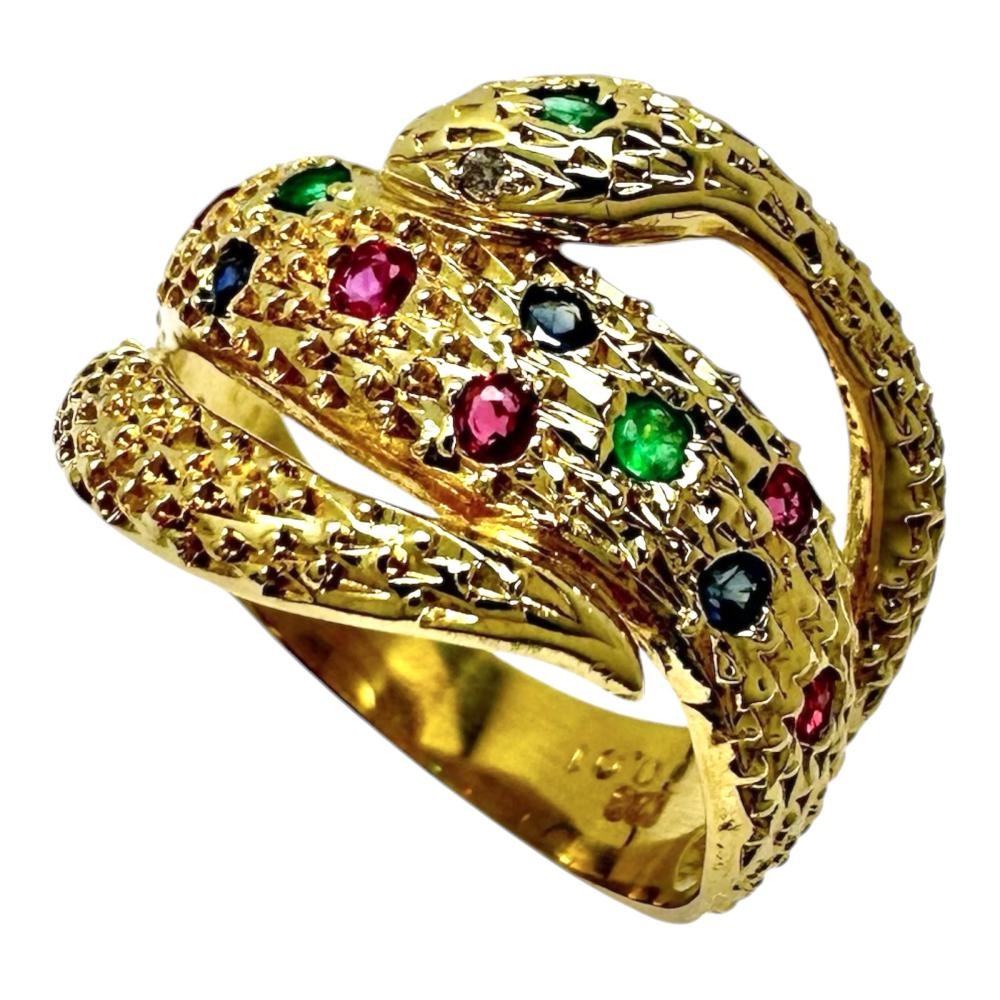 US 6.4 Snake motif Ruby Total 0.16ct sapphire Total 0.09ct Emerald Total of …