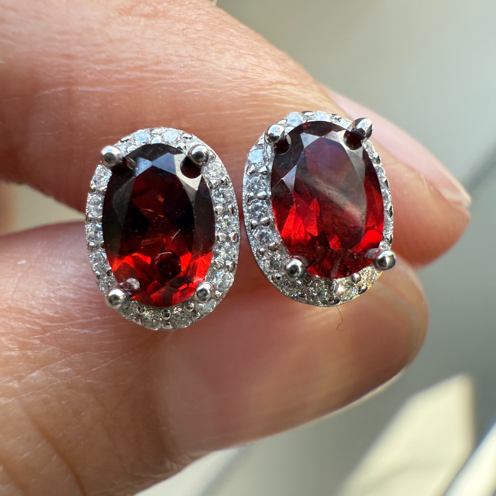 925 Sterling Silver Earrings 6x4mm Natural Rhodolite Garnet Gemstone Zircon Gift