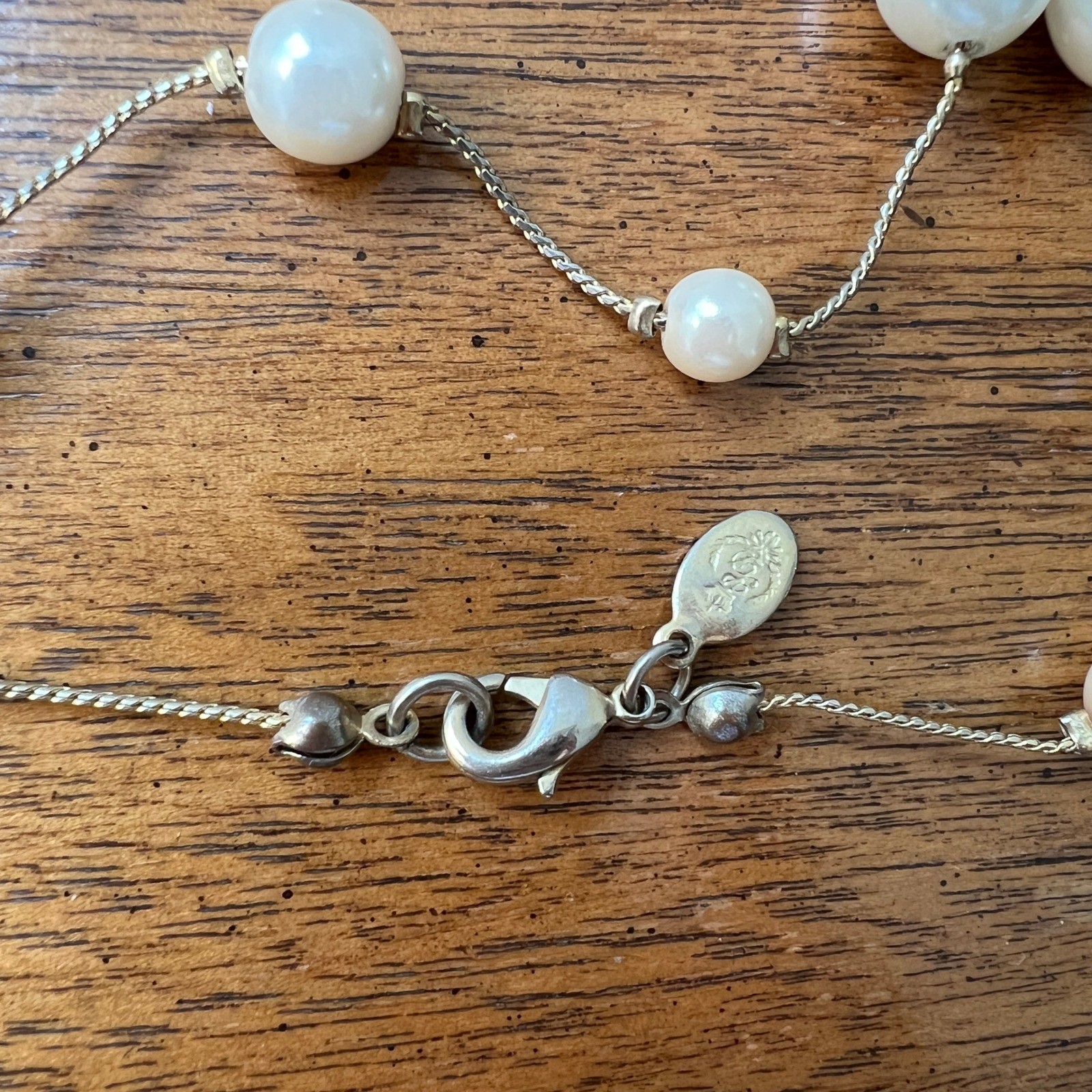 Beaded Station Necklace Faux Pearl Glass White Cream Premier Designs 68″