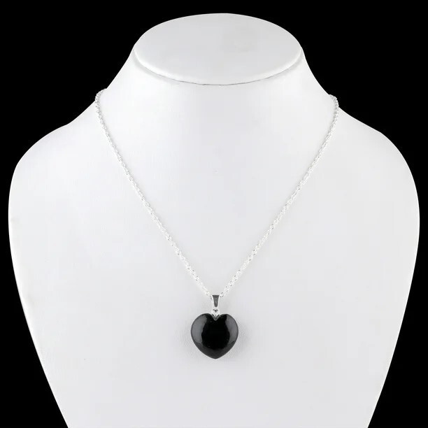 Elegant Natural Black Quartz Heart Necklace – Genuine Gemstone Pendant Gift