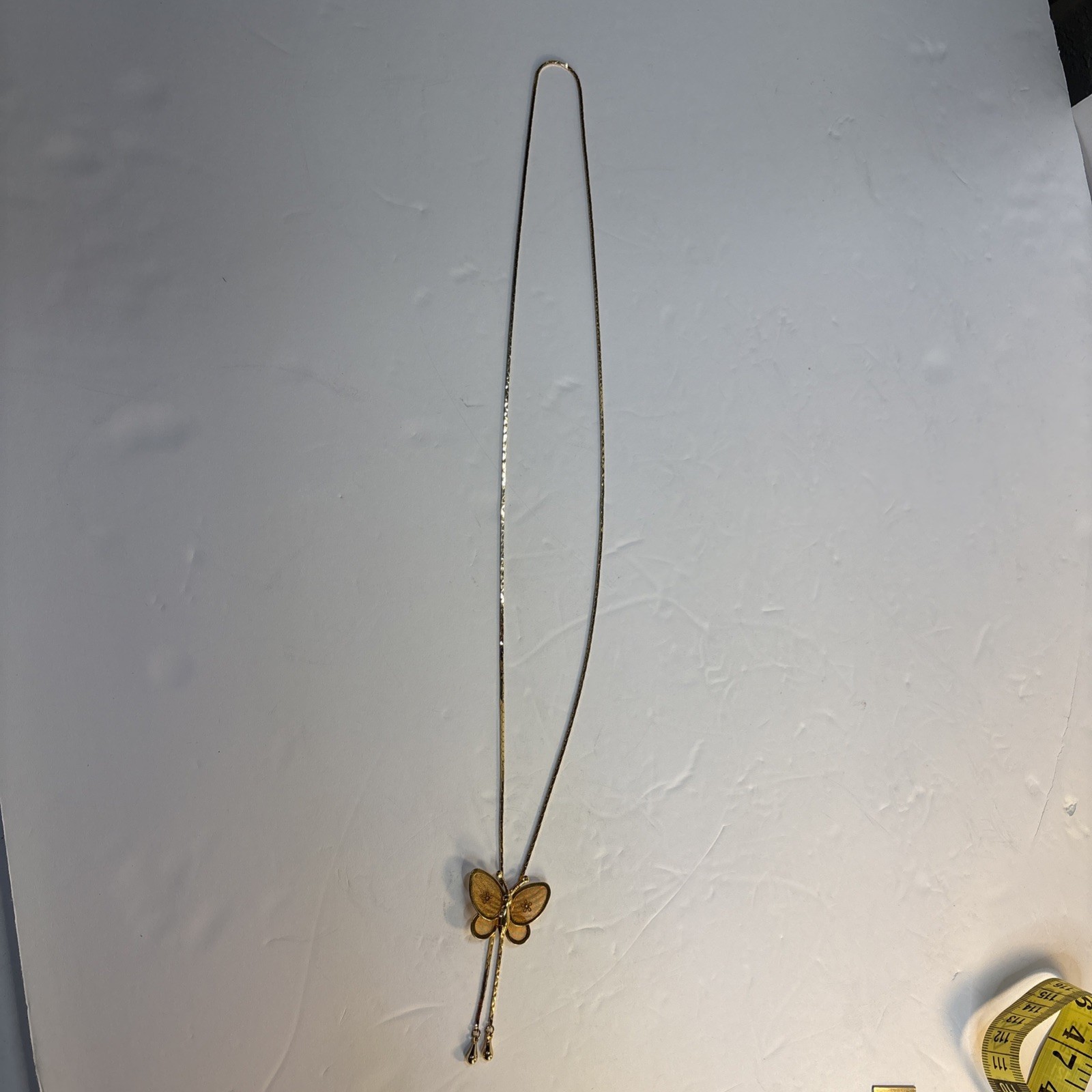 Vintage Gold Tone Filigree Butterfly Adjustable Slider Necklace 29”