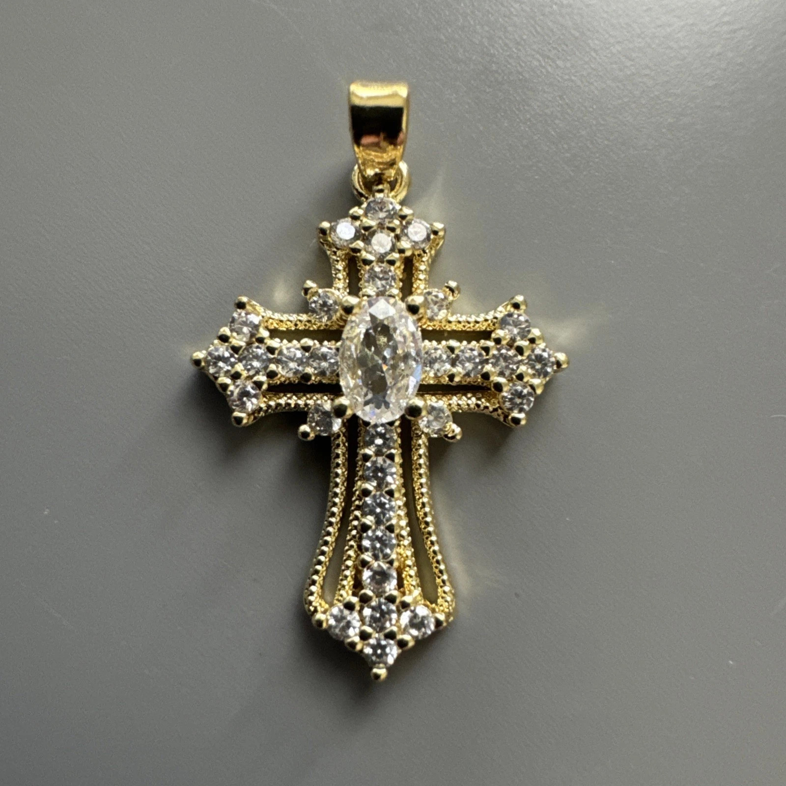 Gold Plated Cross Pendant Cubic Zirconia Religious Faith Gift Jesus Christ