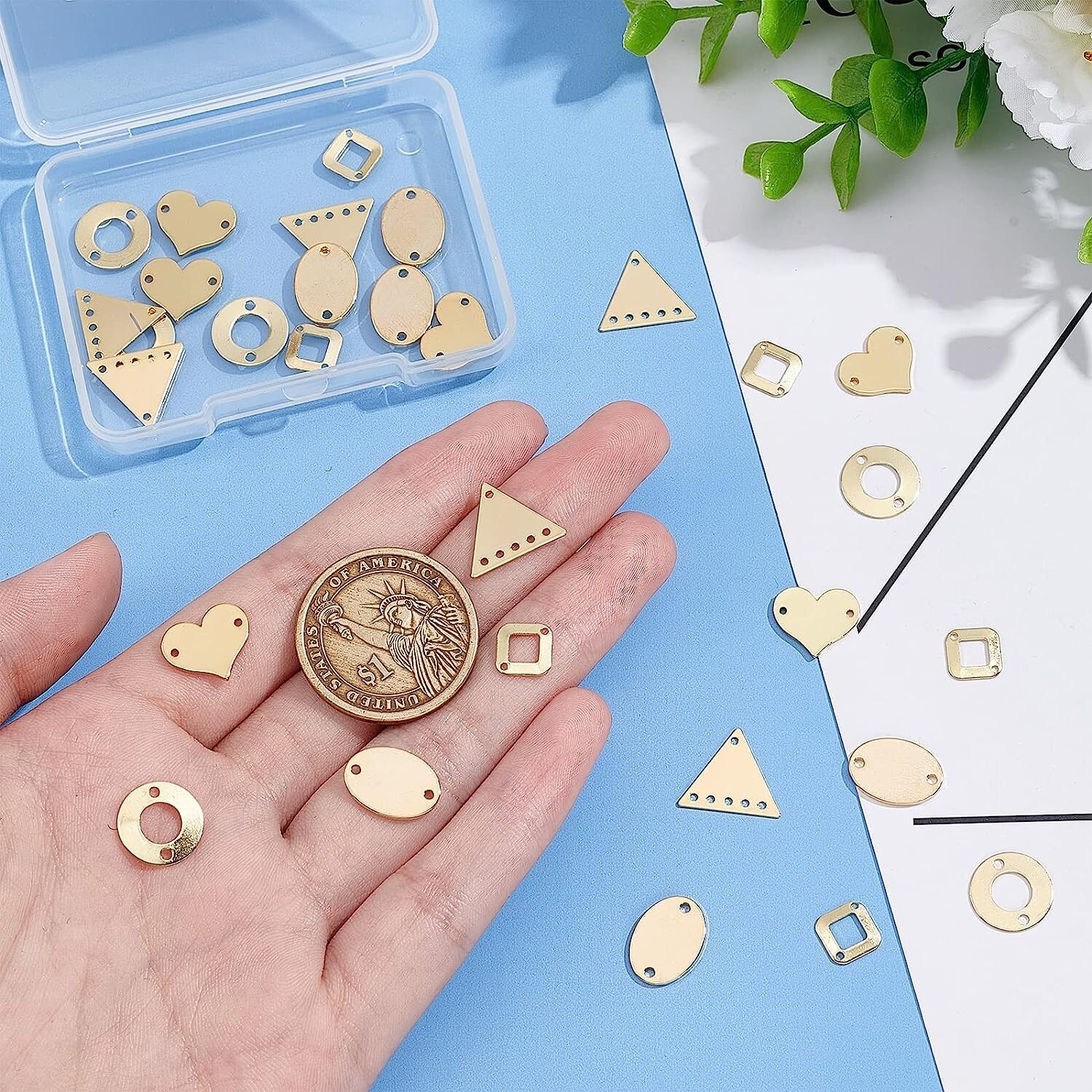 6 Metal Stamping Blanks 18K Gold Plated Brass Connectors Assorted Lot Mix Charms