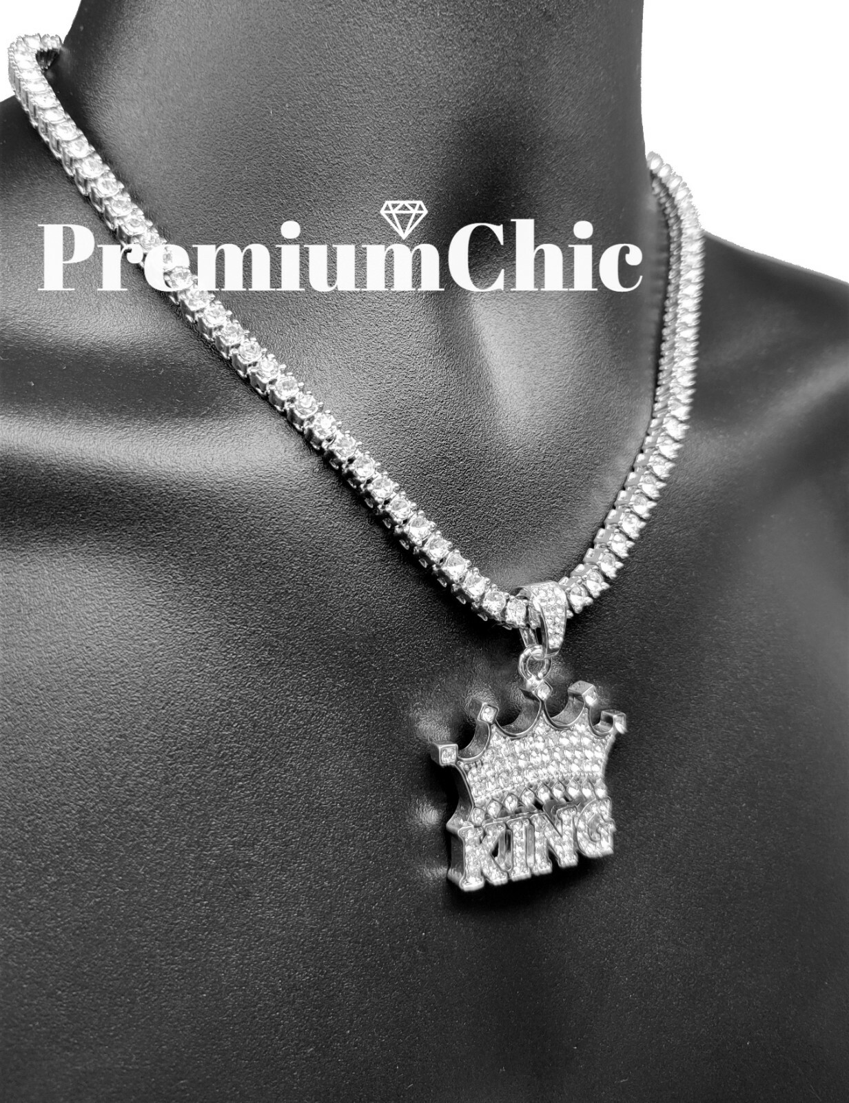 ICED Crowned King Pendant Necklace with Rope or Tennis Chain Plated CZ Jewelry