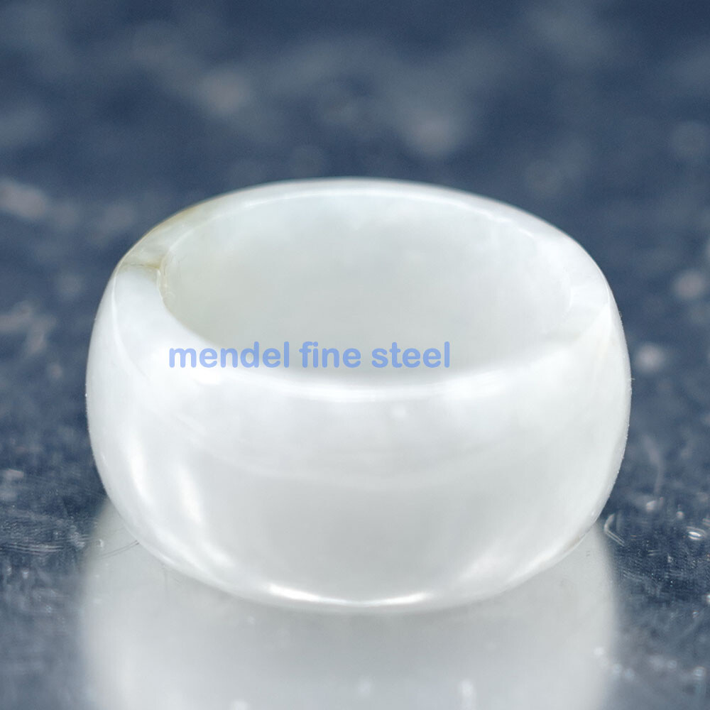 MENDEL Mens Natural White Jadeite Jade Stone Band Ring For Men Size 8 9 10 11