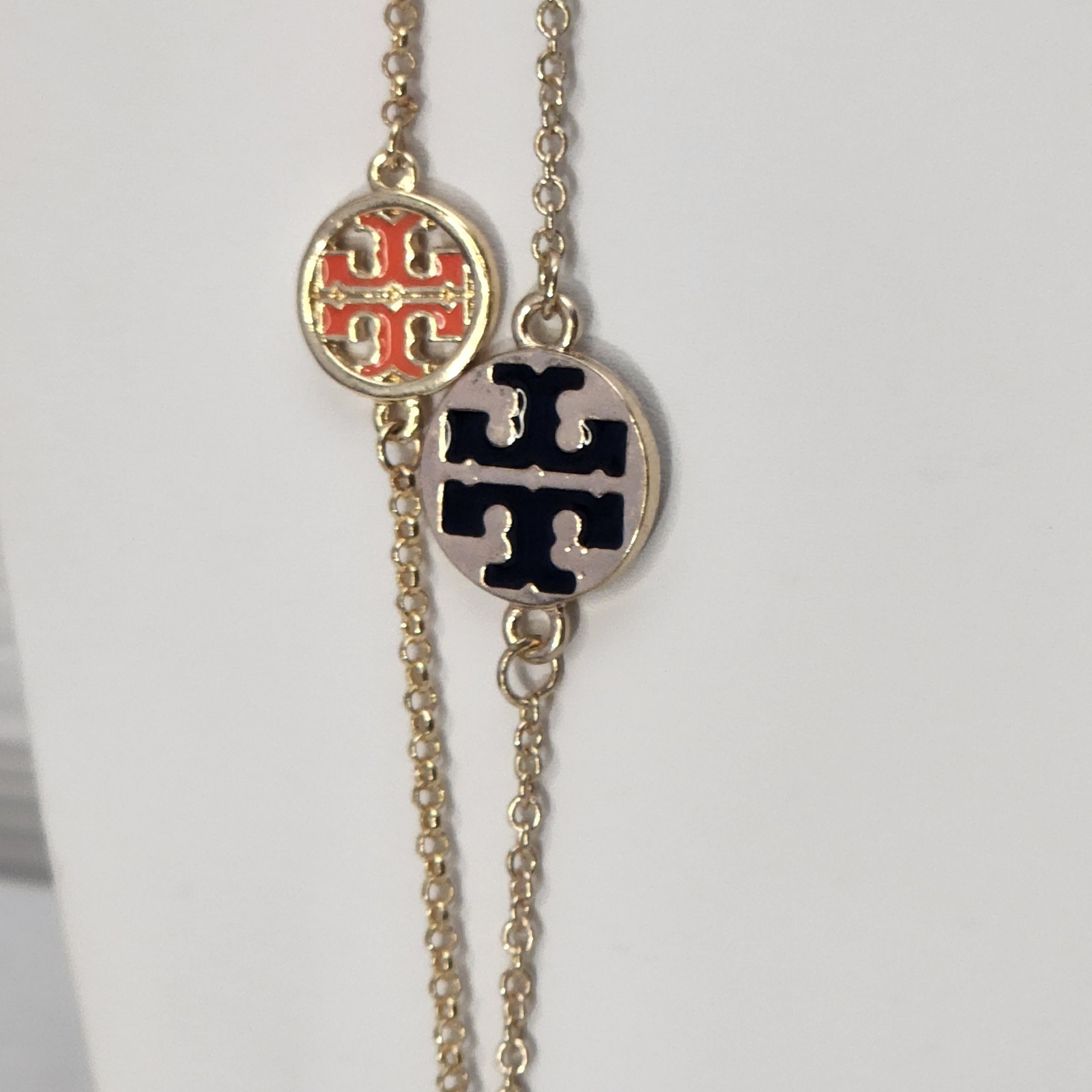 Tory Burch 2 Logo Necklaces Orange And Black 19.5″ Designer Layered