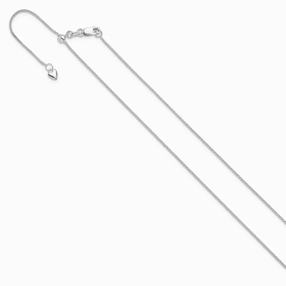 14K White Gold Adjustable 1mm Wheat Chain Necklace 22″-30″