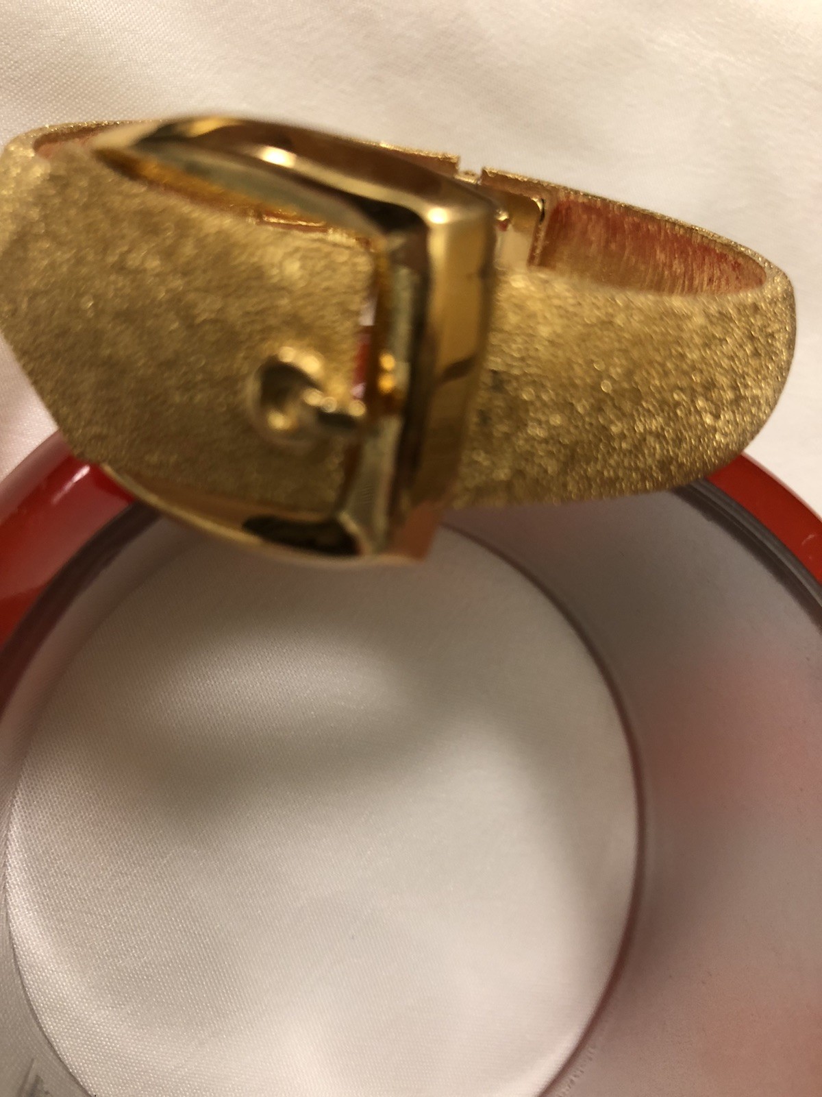 Signed Trifari Belt Clamper Bracelet Vintage Jewelry Lame’ Luminous Gold Color