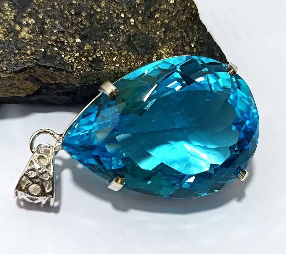 Certified Natural 100 Ct+ Brazilian Blue Pear Topaz Pendant Loose Gemstone
