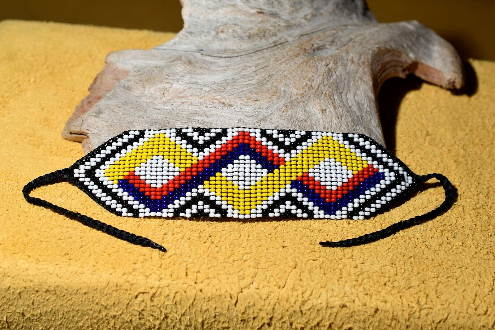 South American Glass Seed Bead Loom Work Ceremony Bracelet, Colombian Beadwork