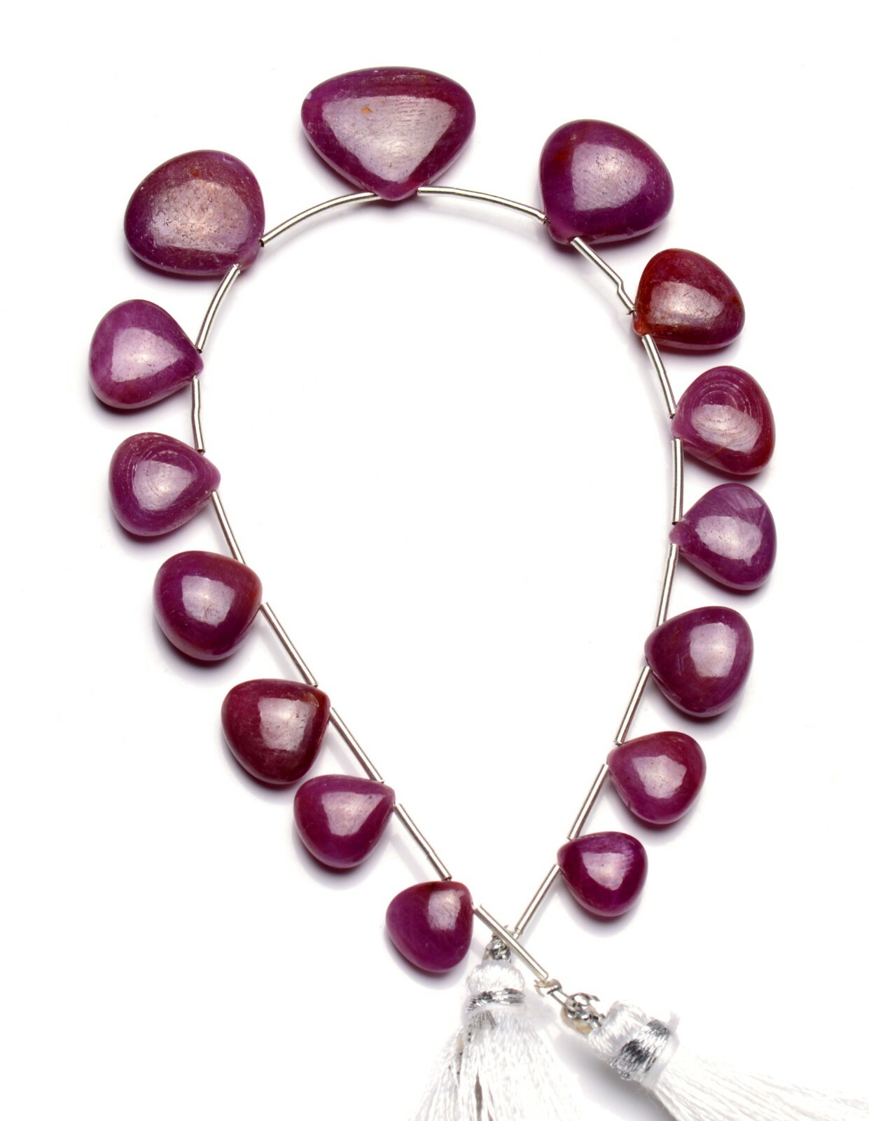 Natural Gem Myanmar Ruby 8 to 17MM Size Smooth Heart Shape Briolette Beads 8″