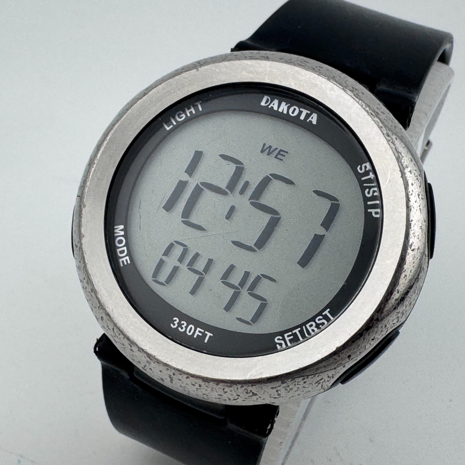 Dakota Digital Quartz Watch Men 100m Silver Black Alarm Chrono New Battery