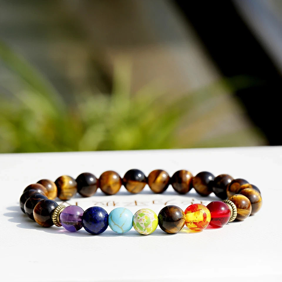 7 Chakra Beaded Bracelet Natural Tiger Eye Diffuser Bracelet Jewelry for Men Wom