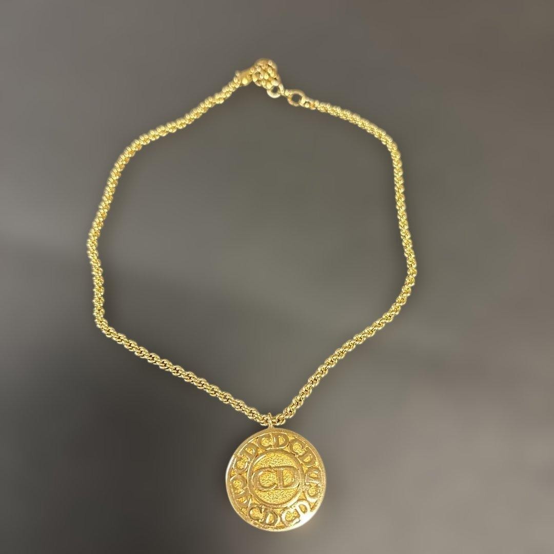 Christian Dior CD Logo Gold Necklace, 38.5in Chain + 2.8in Pendant