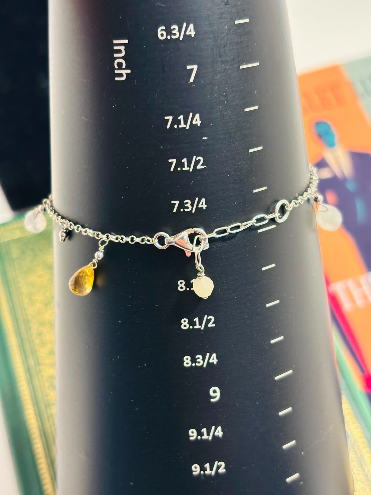 925 Silver Belcher Bracelet Moonstone Peridot Lemon Quartz 8″ Adjustable HMJ094