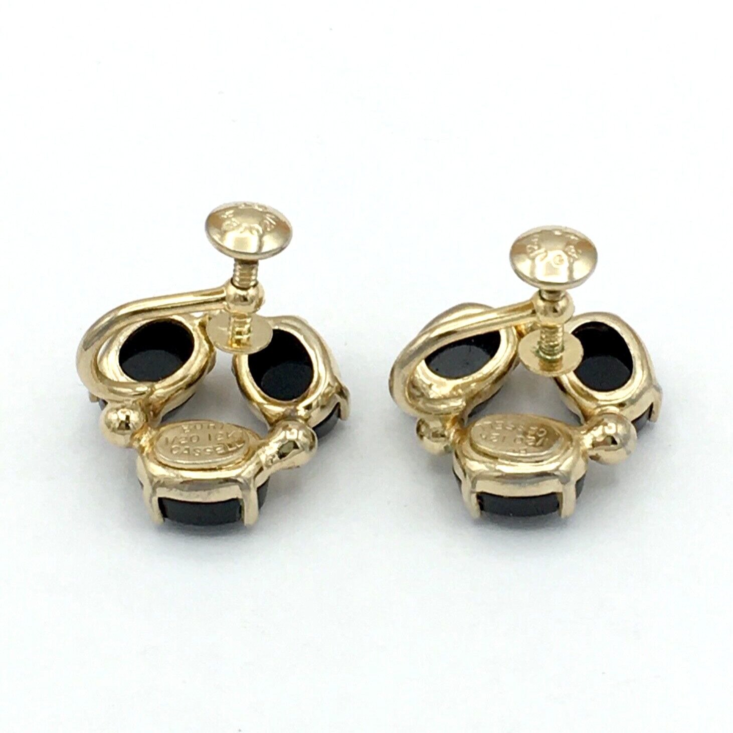 BURT CASSELL 12K GF onyx earrings – vintage screw-back yellow gold-filled black