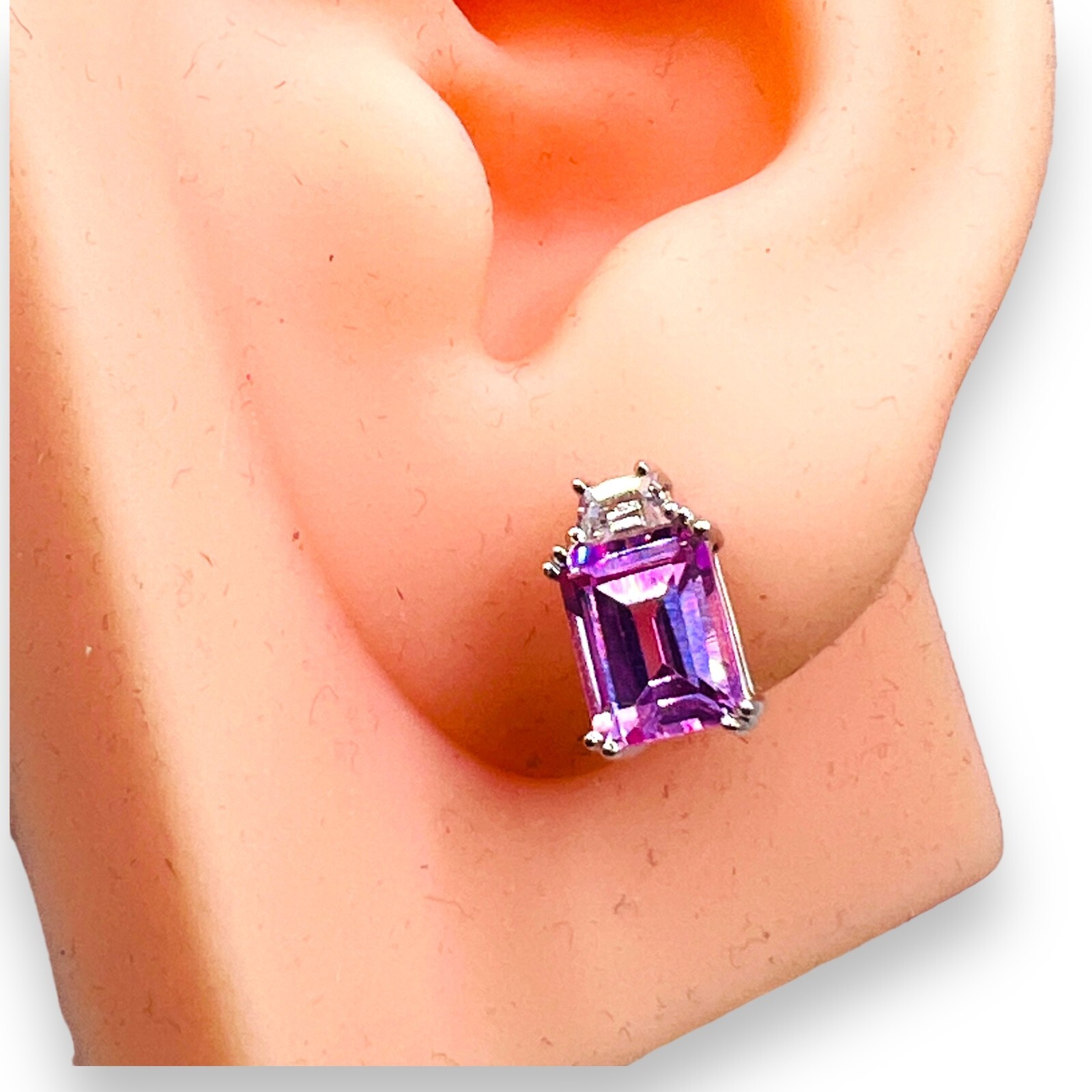 10k White Gold Pink Gemstone Stud Post Earrings