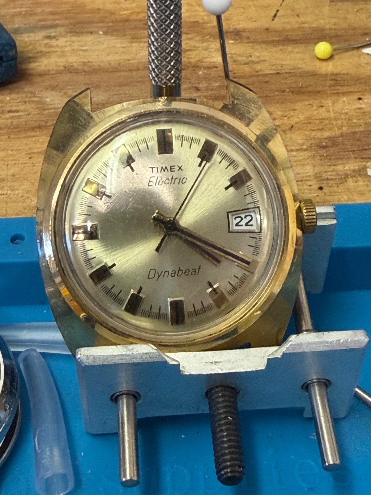 Vintage 70s Timex Electric Dynabeat Watch, Gold Face, recently serviced