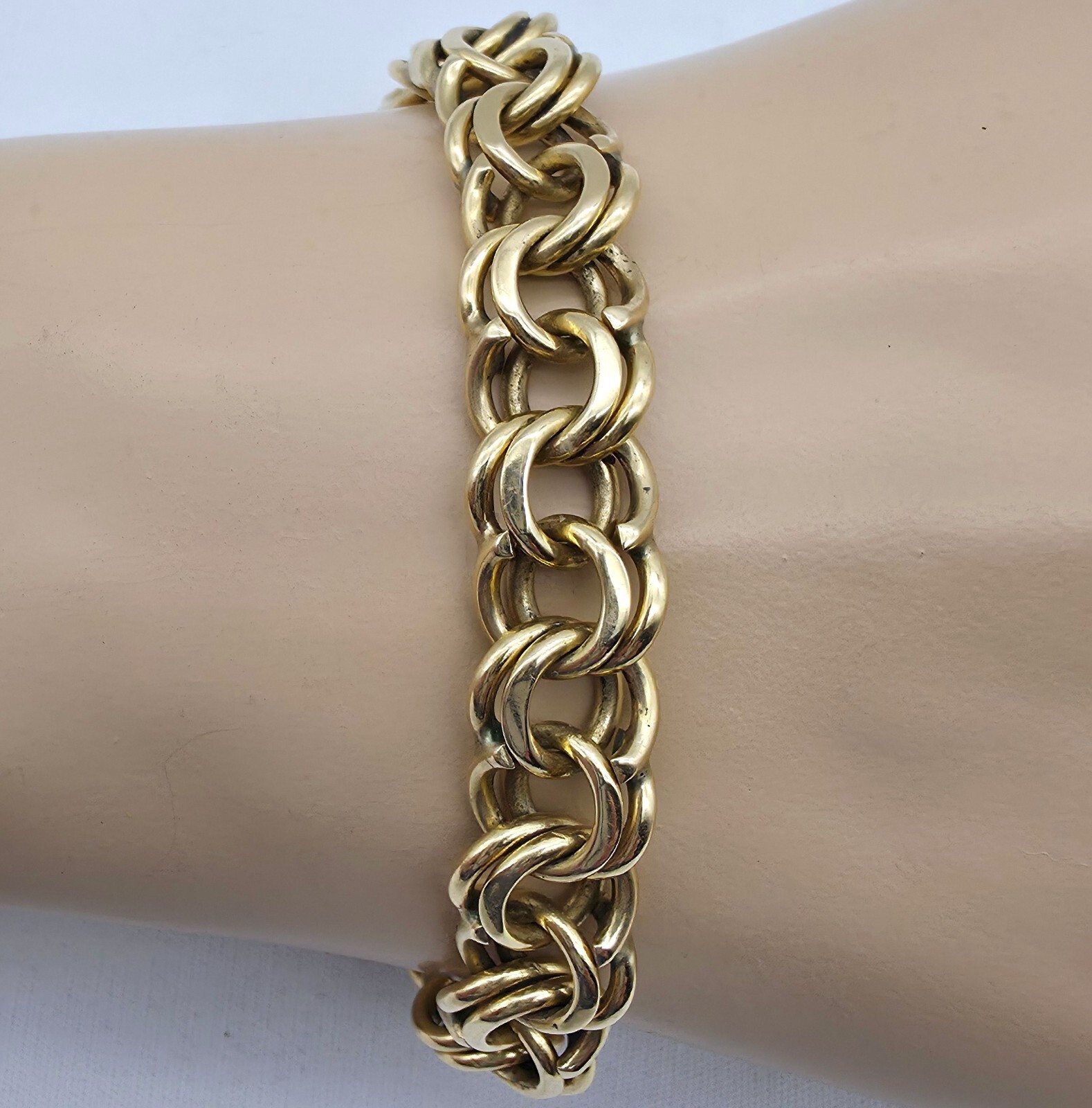 14k Double Cable Link Bracelet 7.5” 31.7 grams Push Lock with Safety Catch