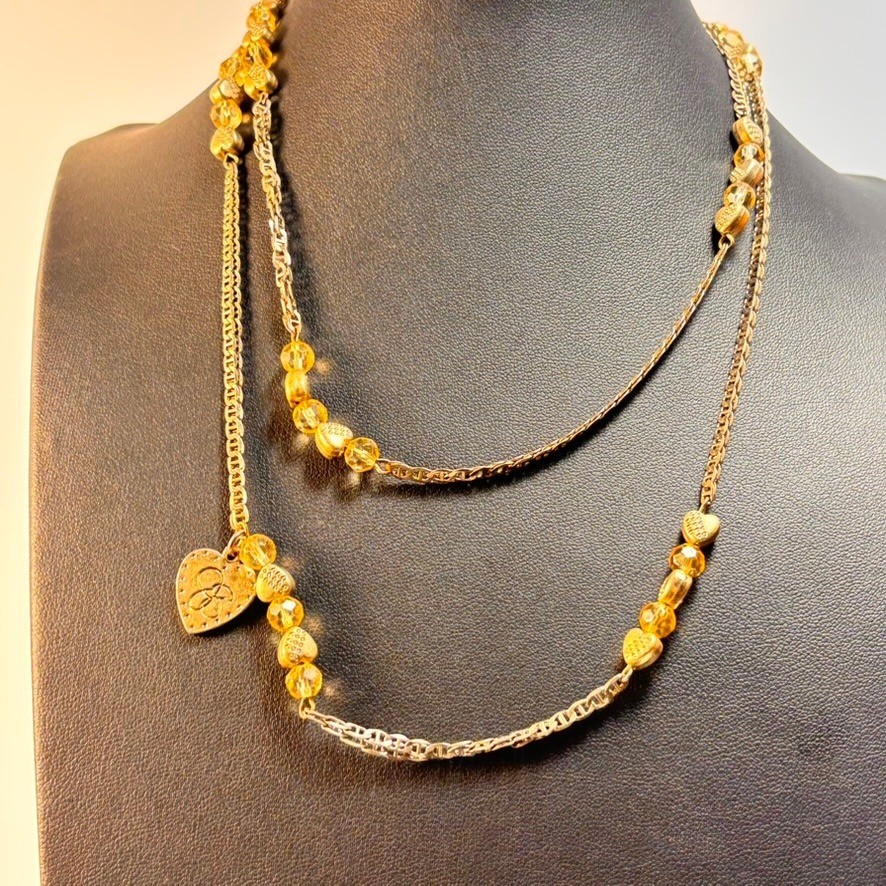 Jessica Simpson Gold Tone Layered Necklace Gold Yellow Heart Charm