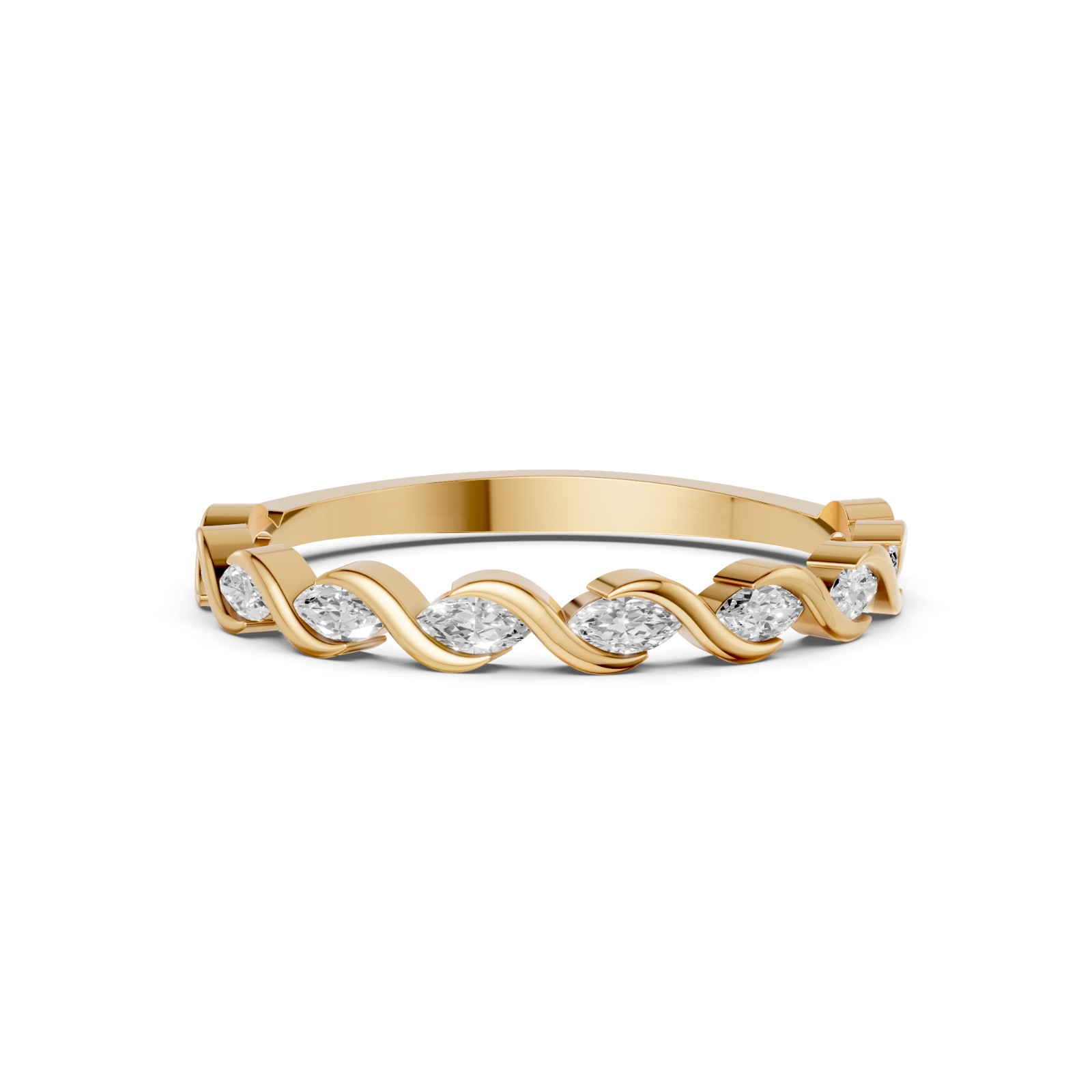 Marquise Cut Lab Grown Diamond Infinity Twisted Vine Stackable Ring Solid Gold