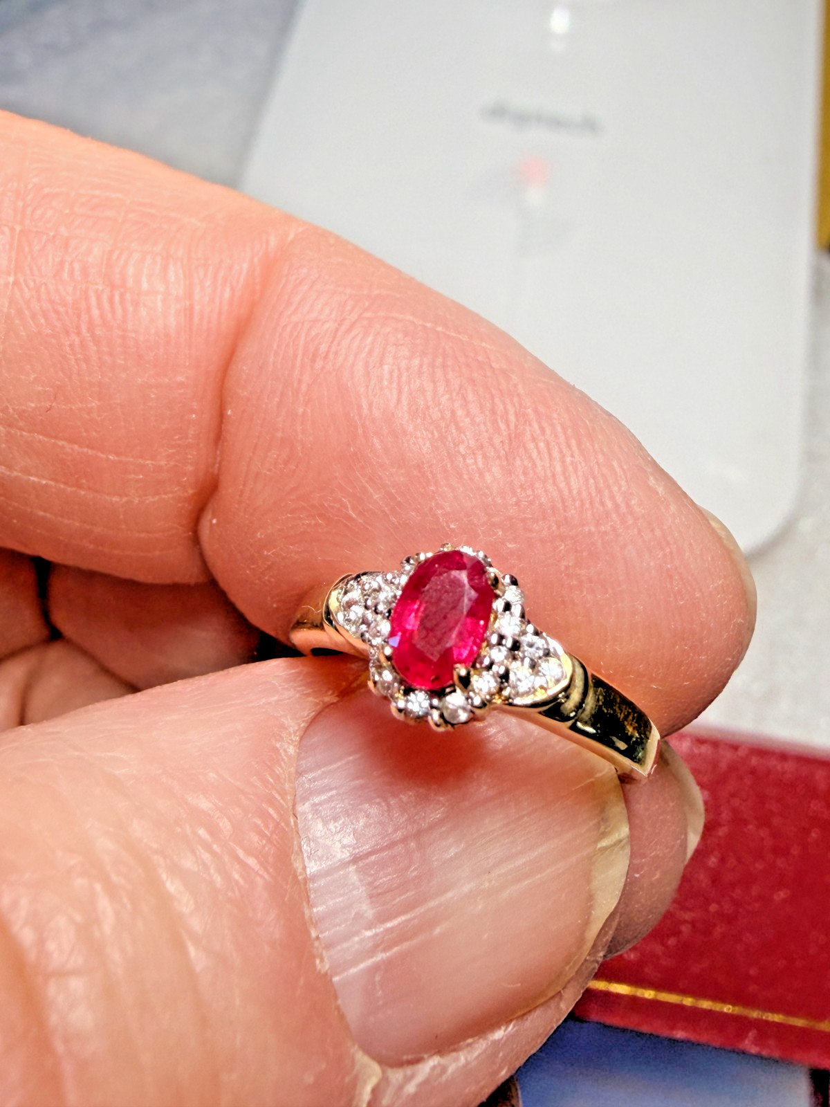 Stunning 9ct Yellow Gold & Ruby Ring – CZ’s – English – London