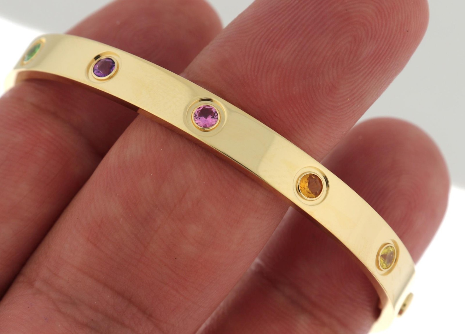 Cartier Love Limited 18k YELLOW Gold Sapphire Gem Rainbow Bracelet Sz 17 Box COA