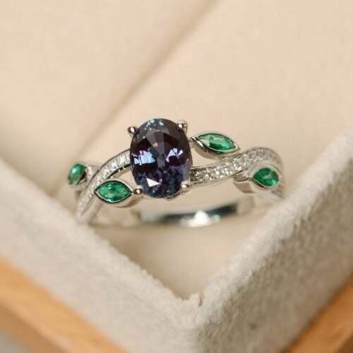 Blue Alexandrite 2.80Ct Oval Cut Lab-Created Engagement Ring 925 Sterling Silver