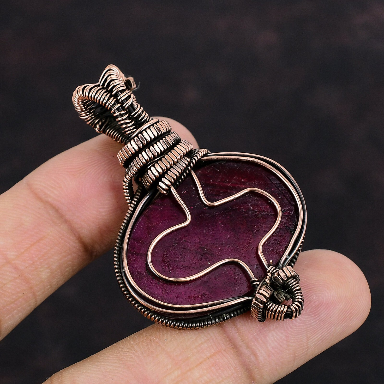 Red Fire Labradorite Copper Gift For Love Wire Wrapped Pendant 2.2″