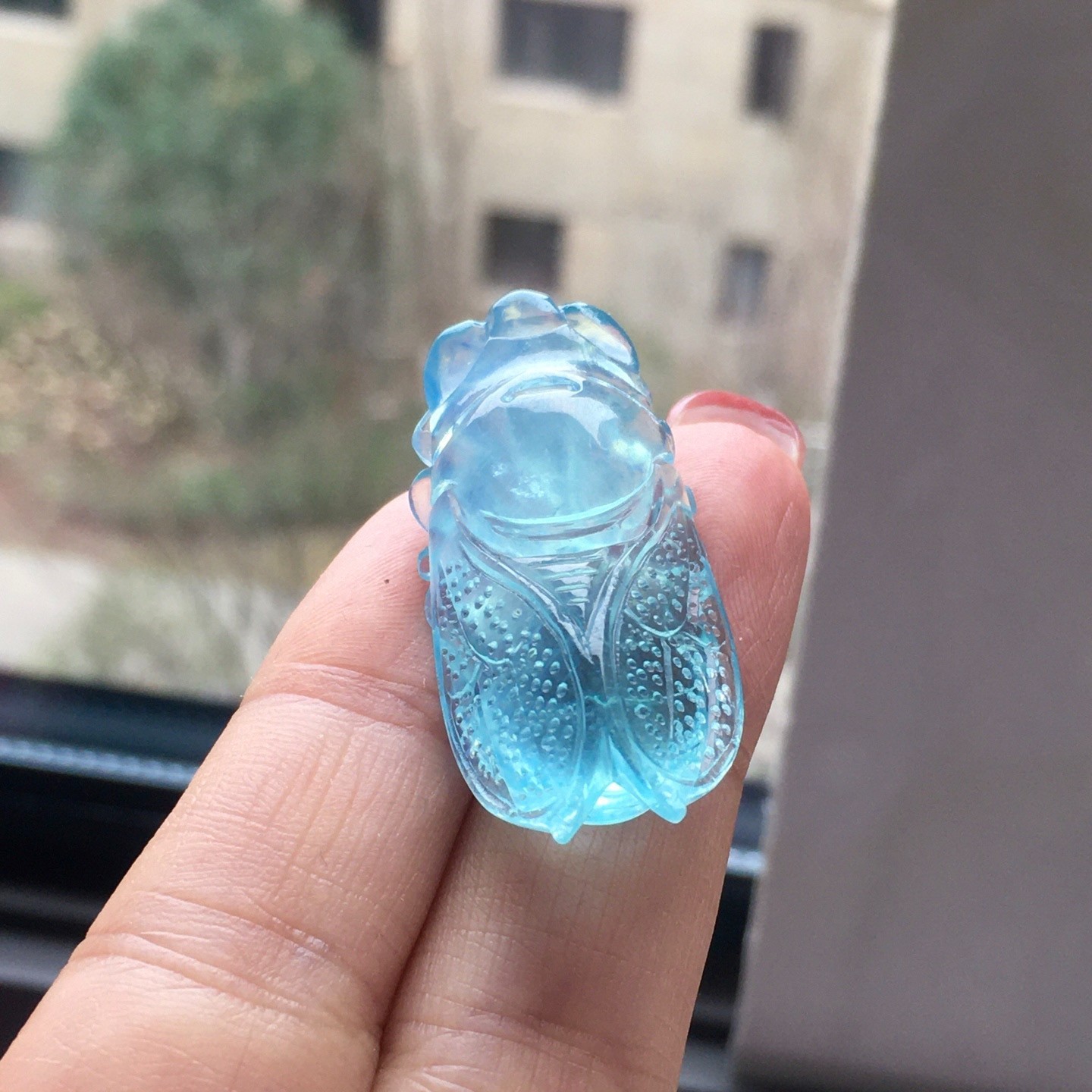 37.4*18.3*10.7mm Natural Aquamarine Gemstone Crystal Carved Pendant