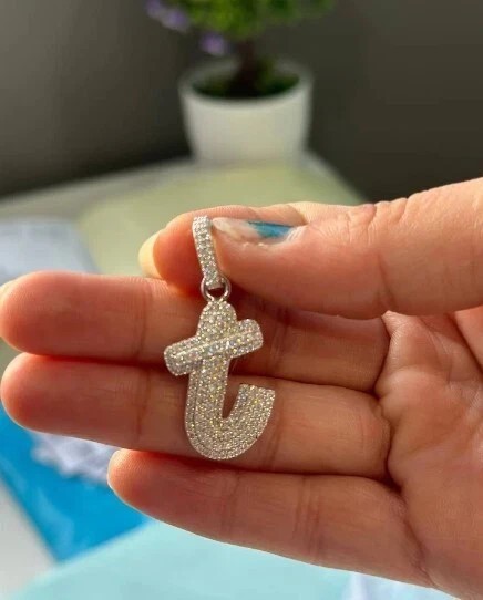 1.20Ct Round Cut Simulated Diamond Custom Letter Pendant 14K White Gold Plated