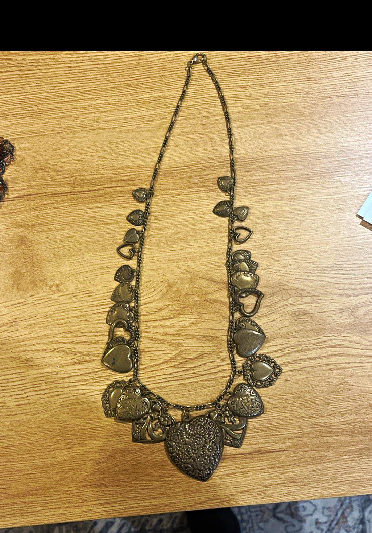 Bronze-Tone Metal Link Chain Necklace with Heart Charm Pendant, Lobster