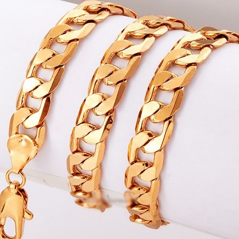 Solid 18K Yellow Gold Filled Tarnish-Free 20″ Wide 8mm Curb Link Chain Necklace