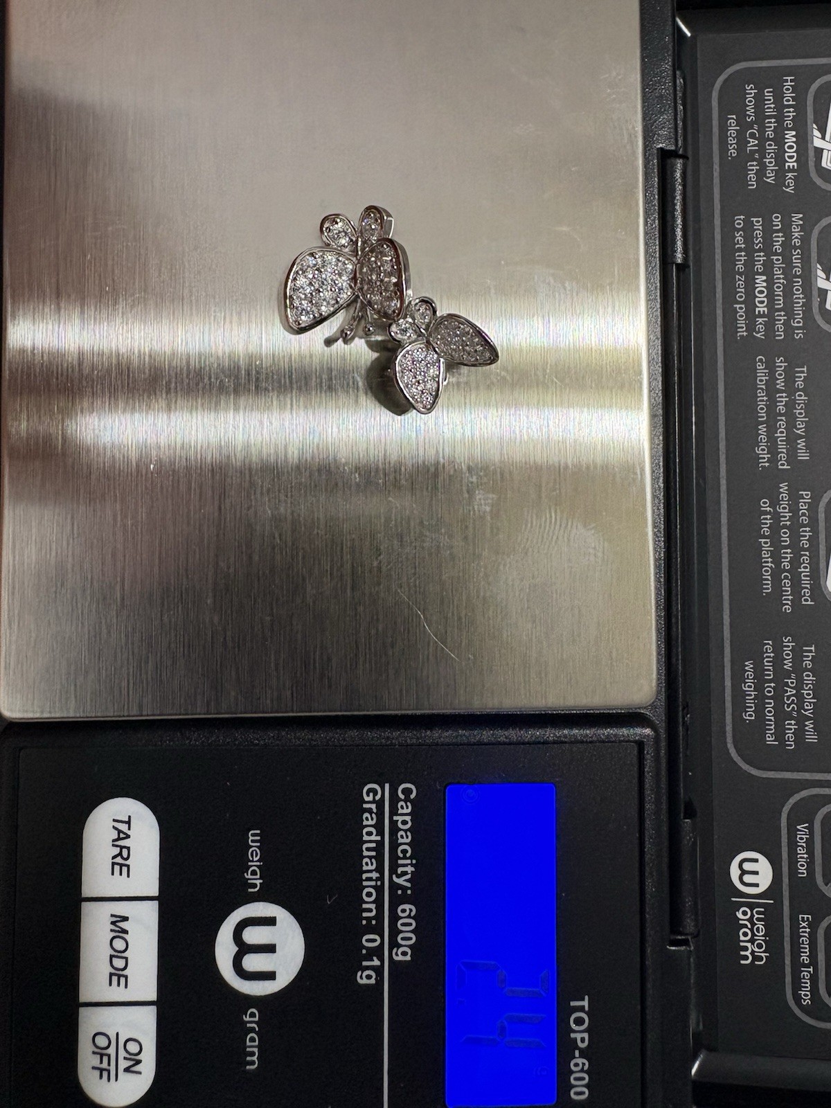 Silver Tone Butterfly Brooch Pin Clear Crystal Rhinestones Faux Pearl