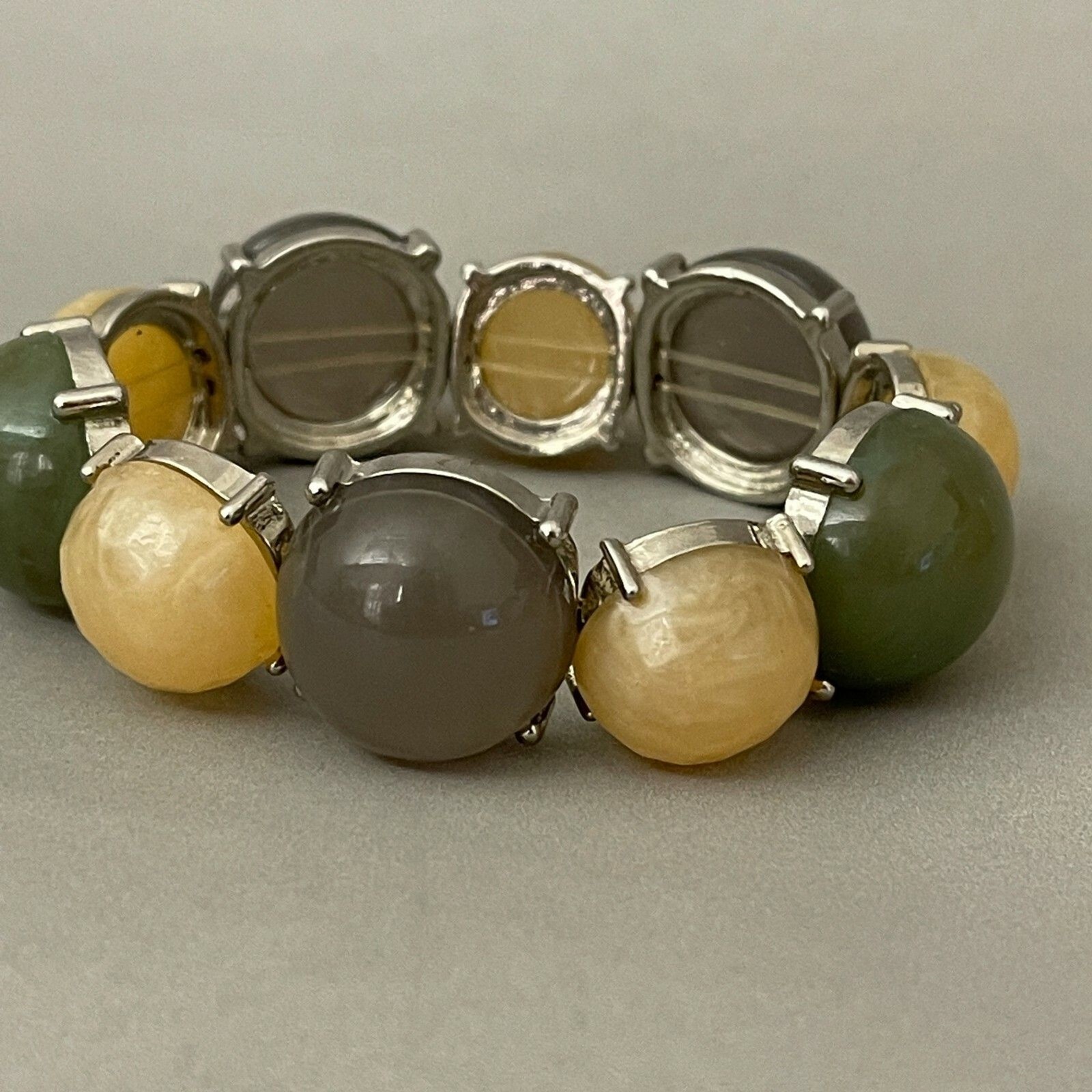 Silver-tone Cream Green Purple Fashion Stretch Bracelet