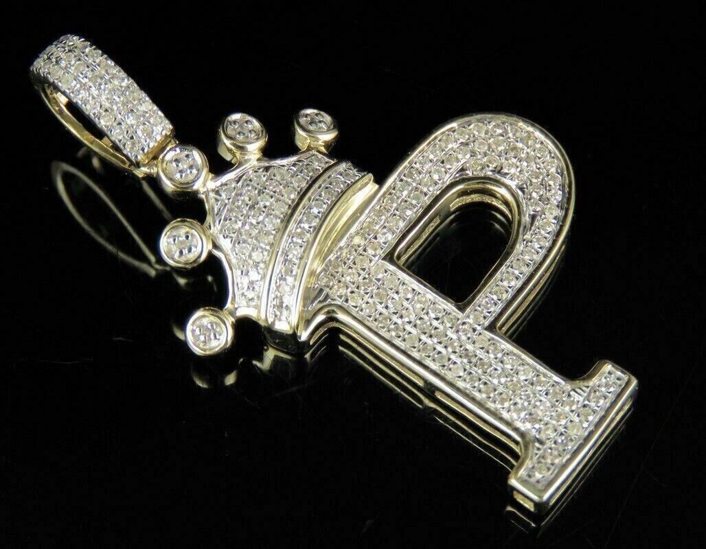 Initial Letter Crown P Pendant 2Ct Simulated Diamond 14K Yellow Gold Plated
