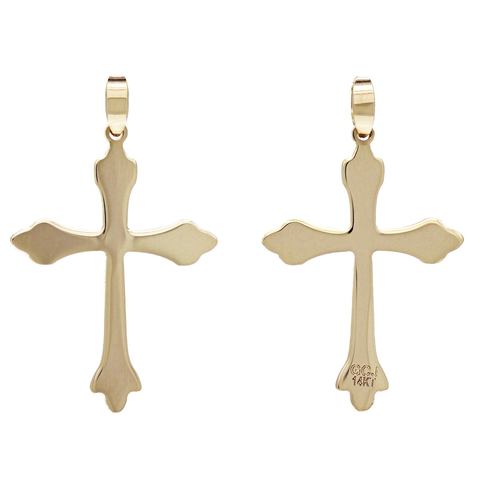 14k Yellow Gold Solid Flat High Polished Fleur De Lis Cross Pendant 1.1″ 1.3gram