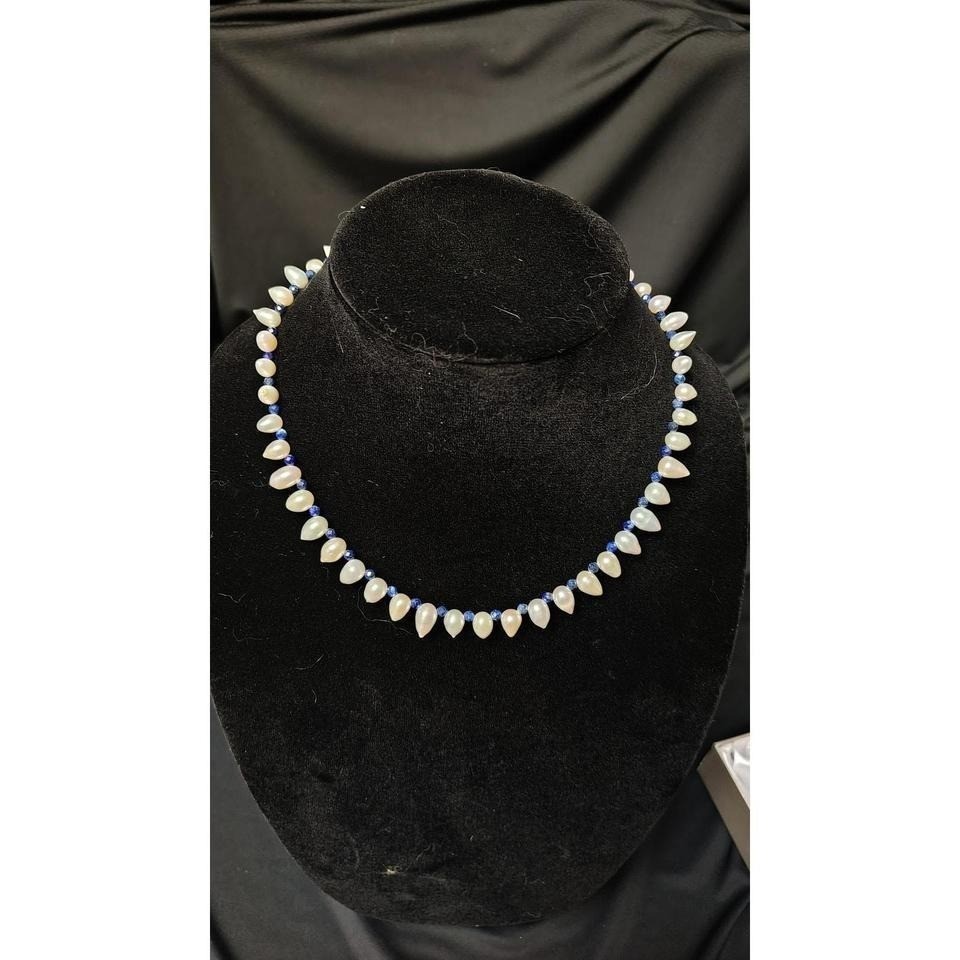 Freshwater Pearl Lapis Lazuli Necklace in Rhodium Over Sterling Silver 18 Inches