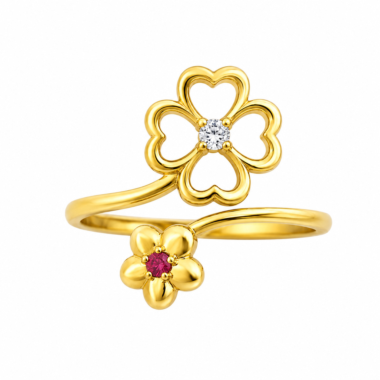 925 Sterling Silver Floral CZ Adjustable Ring Open Flower Wrap Women Jewelry