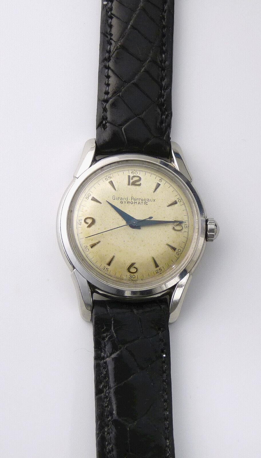 GIRARD-PERREGAUX Gyromatic Stainless Steel. Watch Automatic Gun Metal Blue Hands