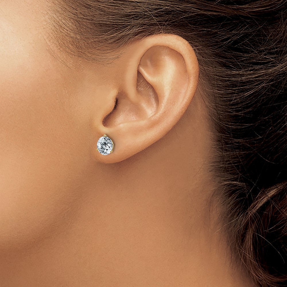 14k Yellow Gold 4ct. 8.0mm Round D E F Pure Light Moissanite Stud Earrings